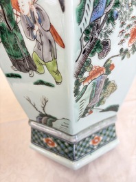 A pair of large Chinese famille verte hexagonal 'Si Ai Tu 四愛圖' vases, 19th C.