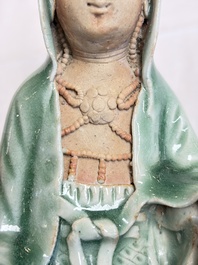 A Chinese Longquan celadon Guanyin, Republic
