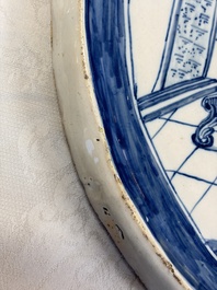 A blue and white Dutch Delftware 'The King's Wig' plaque, probably Rotterdam, 18th C.