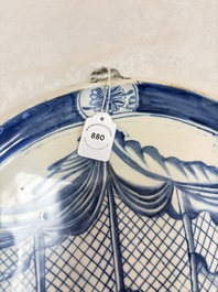 A blue and white Dutch Delftware 'The King's Wig' plaque, probably Rotterdam, 18th C.