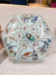 A Chinese Canton famille rose hexagonal tureen and cover, Qianlong