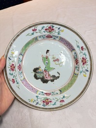 A pair of Chinese famille rose 'Magu' plates, Yongzheng/Qianlong
