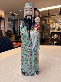 Three Chinese famille rose 'Three Star Gods' figures, Mao Jisheng 茂記生 and Ding Yisheng 丁義盛 marks, Republic