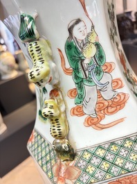 A pair of large Chinese famille verte hexagonal 'Si Ai Tu 四愛圖' vases, 19th C.