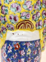 Three Chinese famille rose 'Three Star Gods' figures, Mao Jisheng 茂記生 and Ding Yisheng 丁義盛 marks, Republic