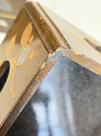 A Japanese mother-of-pearl-inlaid lacquer five-tier stacking box with two covers and a tray, 19/20th C.