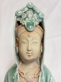 A Chinese Longquan celadon Guanyin, Republic