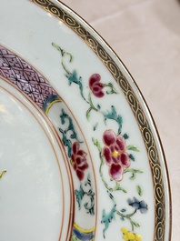 A pair of Chinese famille rose 'Magu' plates, Yongzheng/Qianlong