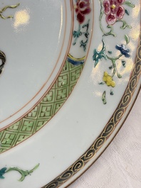 A pair of Chinese famille rose 'Magu' plates, Yongzheng/Qianlong