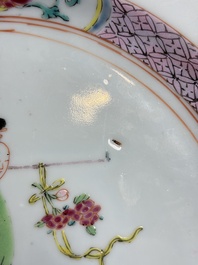 A pair of Chinese famille rose 'Magu' plates, Yongzheng/Qianlong