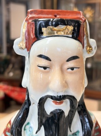 Three Chinese famille rose 'Three Star Gods' figures, Mao Jisheng 茂記生 and Ding Yisheng 丁義盛 marks, Republic