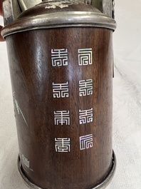 Two Vietnamese waterpipes in wood, silver and metal, one with mother-of-pearl inlay, 19th C.