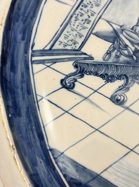 A blue and white Dutch Delftware 'The King's Wig' plaque, probably Rotterdam, 18th C.