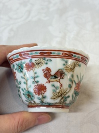 Four Chinese famille verte cups and seven saucers, 19th C.