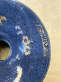 A Chinese powder-blue-ground gilt-decorated spittoon and two gilt-bronze-mounted vases, 18th C.