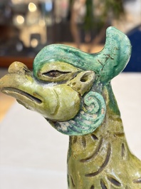 A pair of Chinese sancai-glazed 'Phoenix' roof tiles, Ming