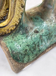 A pair of Chinese sancai-glazed 'Phoenix' roof tiles, Ming