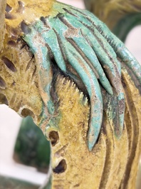 A pair of Chinese sancai-glazed 'Phoenix' roof tiles, Ming