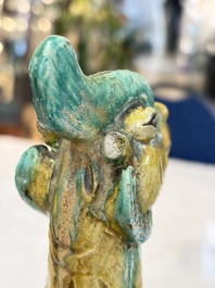 A pair of Chinese sancai-glazed 'Phoenix' roof tiles, Ming