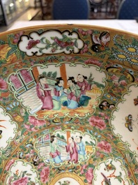 A pair of Chinese Canton famille rose hat stands, a covered vase, a vase and a bowl, 19th C.