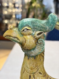 A pair of Chinese sancai-glazed 'Phoenix' roof tiles, Ming