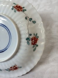 Four Chinese famille verte cups and seven saucers, 19th C.