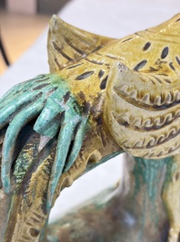 A pair of Chinese sancai-glazed 'Phoenix' roof tiles, Ming