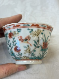 Four Chinese famille verte cups and seven saucers, 19th C.