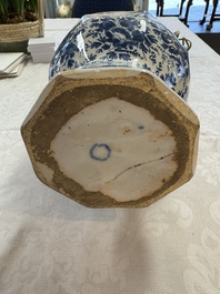 A pair of blue and white Dutch Delft garlic-head vases mounted as lamps, 18th C.
