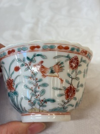 Four Chinese famille verte cups and seven saucers, 19th C.
