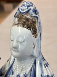 A Chinese blue and white 'Guanyin and child' group, Qianlong