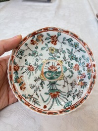 Four Chinese famille verte cups and seven saucers, 19th C.