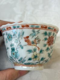 Four Chinese famille verte cups and seven saucers, 19th C.