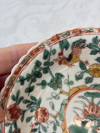 Four Chinese famille verte cups and seven saucers, 19th C.