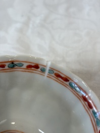 Four Chinese famille verte cups and seven saucers, 19th C.