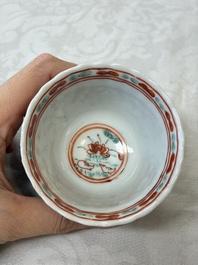 Four Chinese famille verte cups and seven saucers, 19th C.