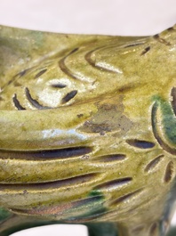 A pair of Chinese sancai-glazed 'Phoenix' roof tiles, Ming