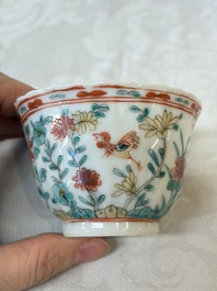 Four Chinese famille verte cups and seven saucers, 19th C.