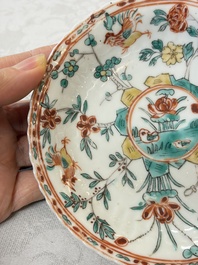 Four Chinese famille verte cups and seven saucers, 19th C.