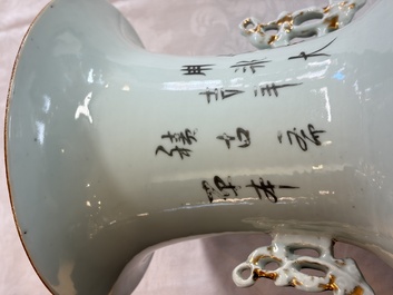 A pair of Chinese qianjiang cai 'Antiquities' vases, signed workshop of Qingyun 慶雲, 19/20th C.