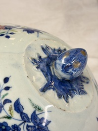 A Chinese blue and white jardini&egrave;re with stand, a 'Chilong' jar and a famille rose covered tureen, Guanyao 官窑 mark, 19th C.