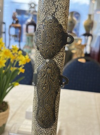 A rare set of Chinese double swords with scabbard 'shuangjian', Longquan mark, 19th C.