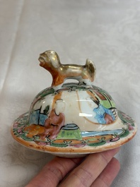 A pair of Chinese Canton famille rose hat stands, a covered vase, a vase and a bowl, 19th C.