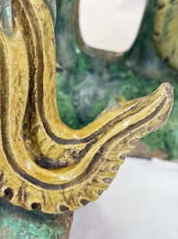 A pair of Chinese sancai-glazed 'Phoenix' roof tiles, Ming