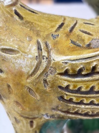 A pair of Chinese sancai-glazed 'Phoenix' roof tiles, Ming