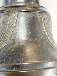 A pair of Chinese archaistic bronze 'Gu' vases, 18th C.