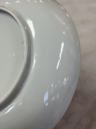 A pair of Chinese Canton famille rose cups and saucers with figural design, Daoguang