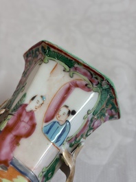 A pair of Chinese Canton famille rose hat stands, a covered vase, a vase and a bowl, 19th C.