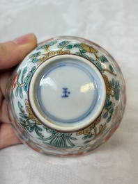 Four Chinese famille verte cups and seven saucers, 19th C.