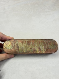 A group of four copper and brass engraved tobacco boxes, The Netherlands, 18th C.
